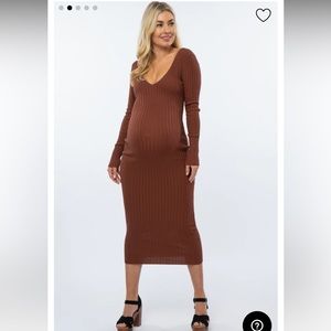 Pinkblush / Hera Collection Mocha V-Neck Long Sleeve Fitted Maternity Maxi Dress